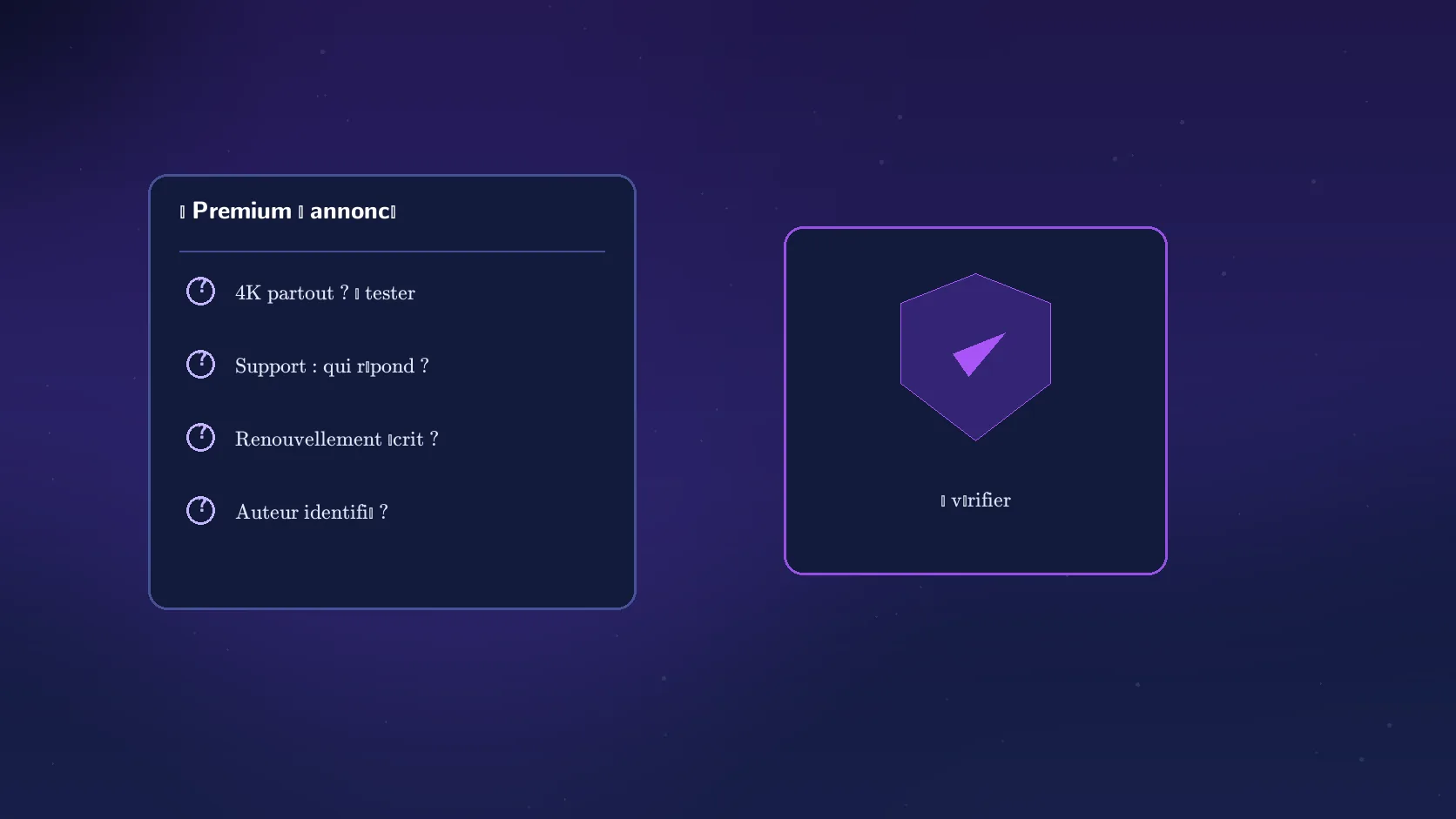 Illustration de la comparaison des offres IPTV premium : ce que le vendeur annonce à côté du bouclier des vérifications à faire avant de s'engager